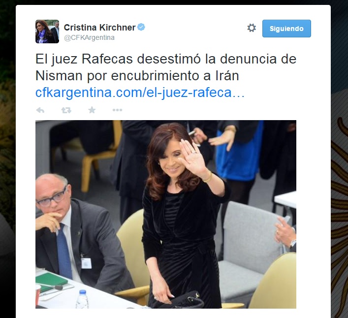 Cristina usó el pajarito para publicar resolución de Rafecas