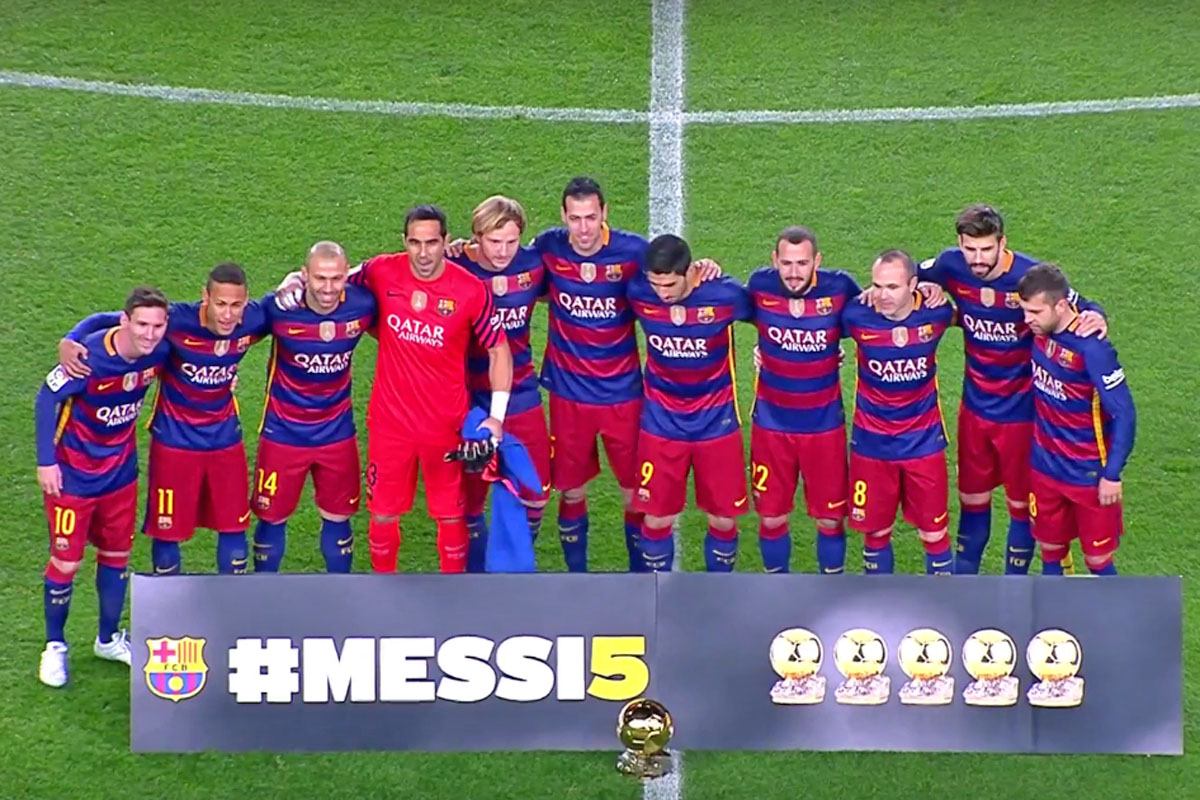 Messi festejó en el Camp Nou su quinto balón de oro