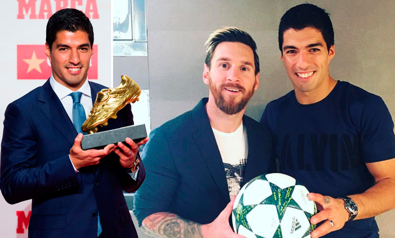 Luis Suárez ganó el botín de oro de Europa y Leo Messi lo felicitó