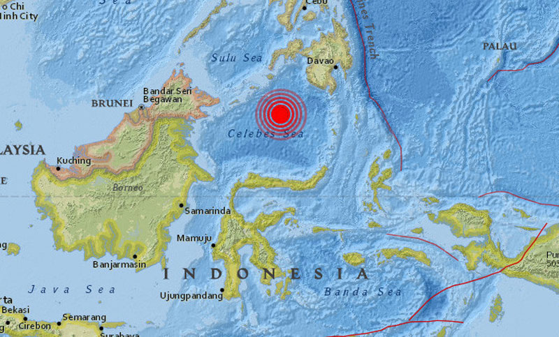 Un sismo de 7,2 grados sacudió el mar entre Indonesia y Filipinas