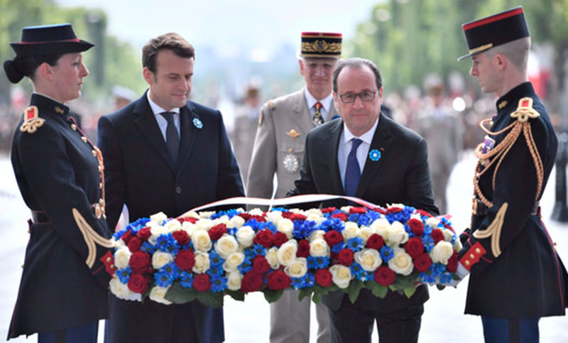En su primer acto oficial como presidente, Macron homenajeó a víctimas de la Segunda Guerra