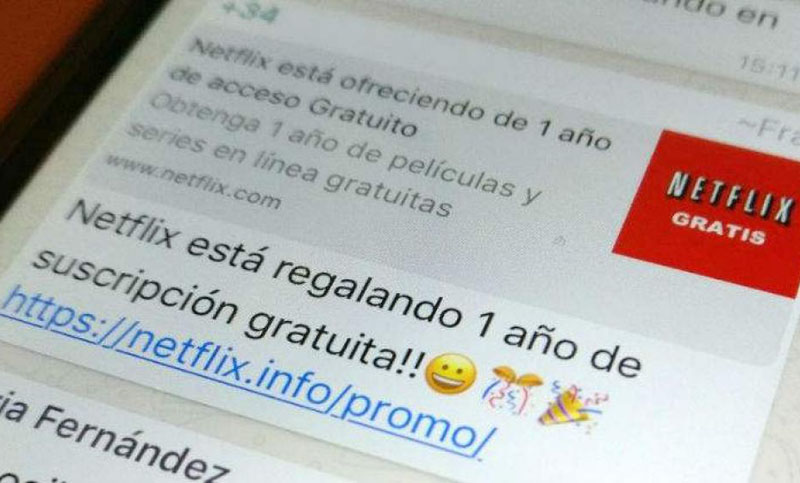 Advierten sobre una falsa promoción de Netflix que circula por Whatsapp