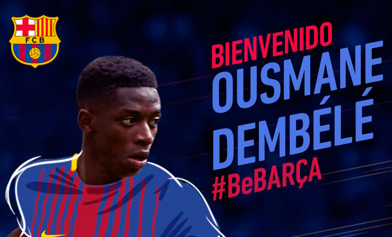 El francés Dembelé llega a Barcelona a cambio de 105 millones de euros