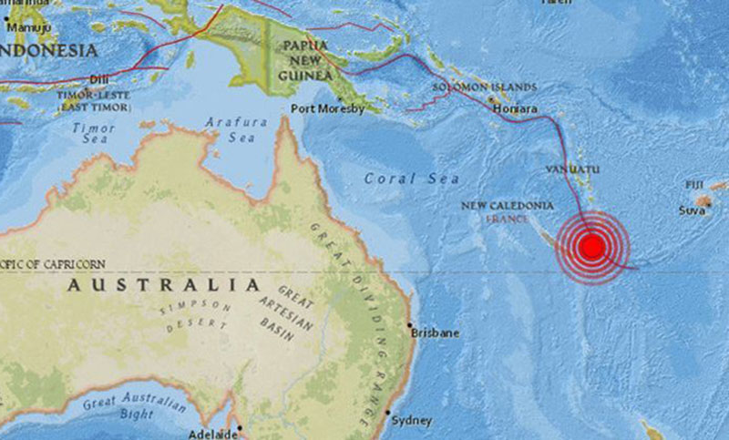 Un terremoto de magnitud 7,3 se registró en Nueva Caledonia, al este de Australia