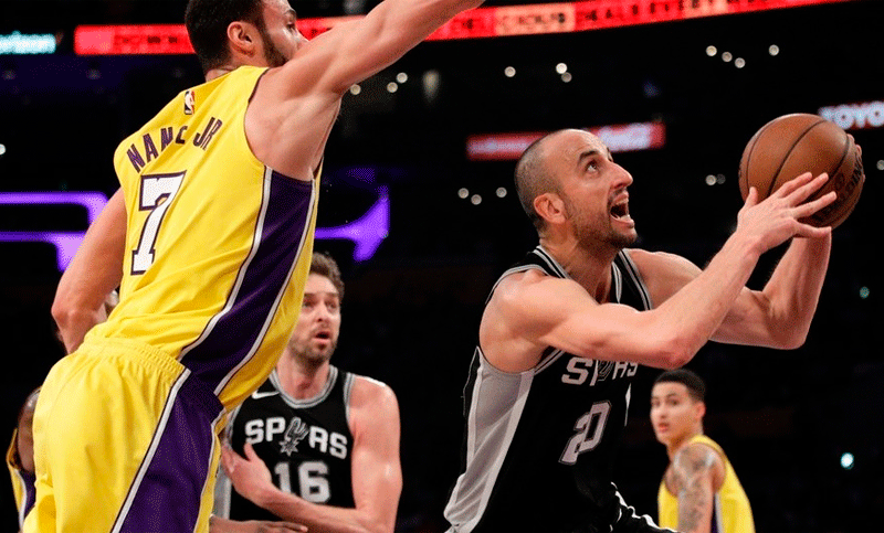 Ginóbili sumó ocho puntos en la derrota de Spurs sobre Lakers