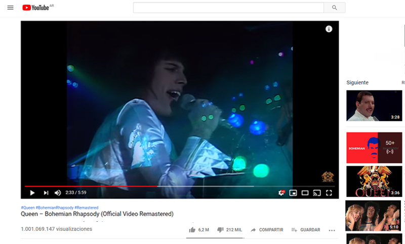 El video de «Bohemian Rhapsody» logró un récord histórico en YouTube