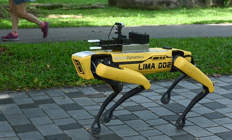 Singapur envió un perro robot a los parques para recordar a las personas que mantengan la distancia social