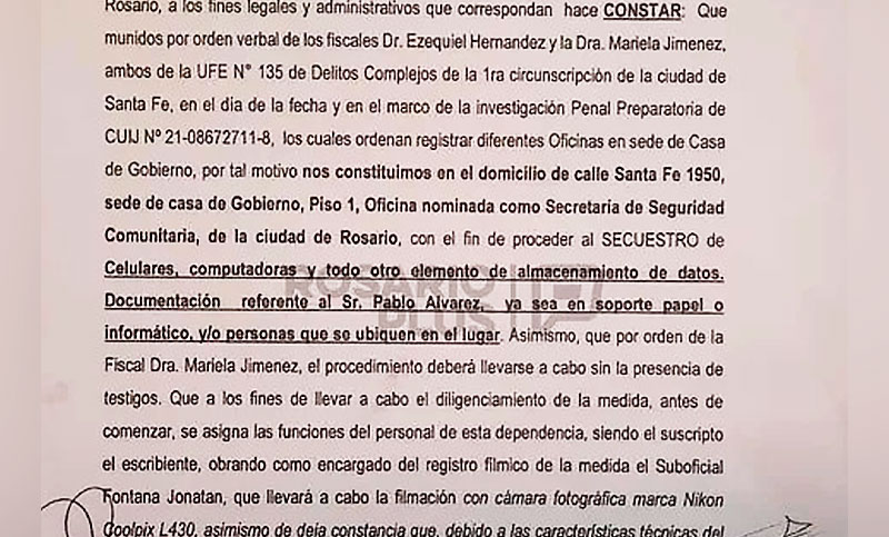 Los allanamientos en el Ministerio de Seguridad se habrían hecho sin testigos por orden de la fiscal Jiménez