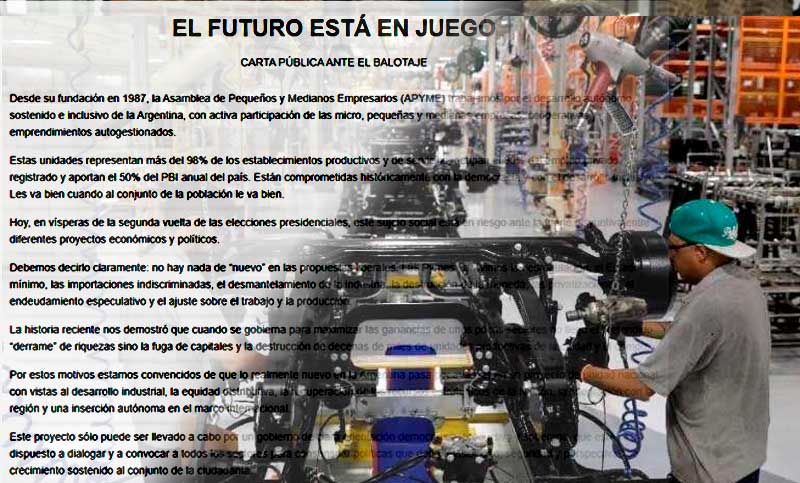 Pequeñas y medianas empresas: «Lo realmente nuevo en la Argentina pasa por avanzar en un proyecto de unidad nacional»